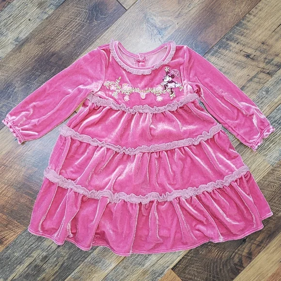 Disney | Dresses | Disney Baby Minnie Pink Tiered Ruffle Long Sleeve Velour  Dress Size 8 Months | Poshmark